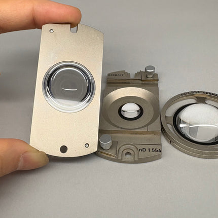 Parts of Leitz POL Microscope Fedorov Stage – n_D 1.516 / 1.554 / 1.649 showing optical components and lenses.