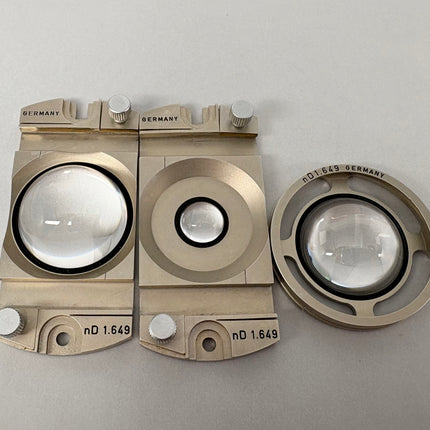 Parts of Leitz POL Microscope Fedorov Stage – n_D 1.516 / 1.554 / 1.649 including different lenses with nD 1.649.