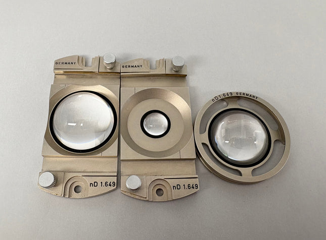Parts of Leitz POL Microscope Fedorov Stage – n_D 1.516 / 1.554 / 1.649 including different lenses with nD 1.649.