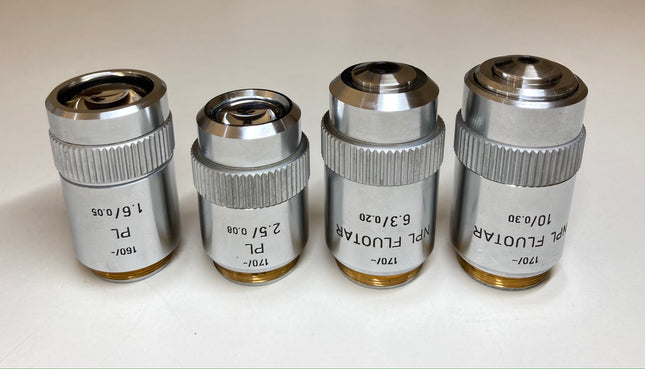 Leitz Microscope Low Power Objectives NPL Fluotar 10x 6.3x PL 2.5x 1.6x