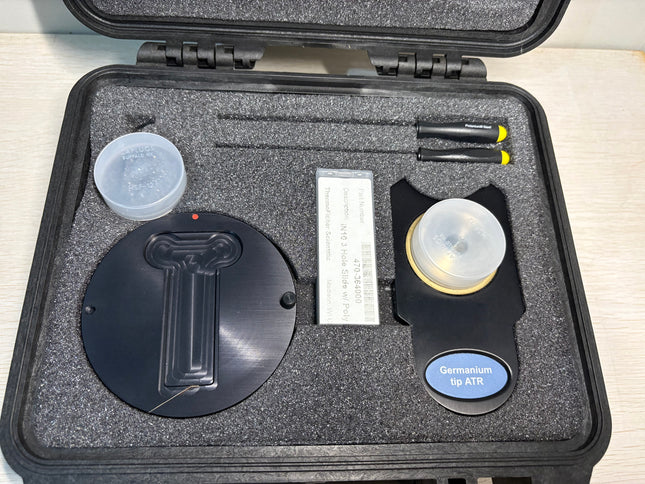 Thermo Scientific Nicolet iN10 Germanium Tip ATR Kit components including ATR accessory and tools in a protective case.