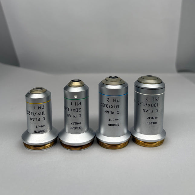 Leica Microscope C Plan Set of 4 Phase Contrast Infinity Objectives M25 Thread