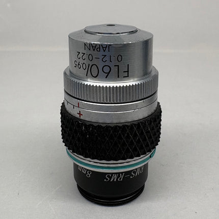 Olympus FL 60x 0.95 110mm Short Barrel Objective Lens w/ Correction Collar (Optional 45mm Adapter) showing detailed design.