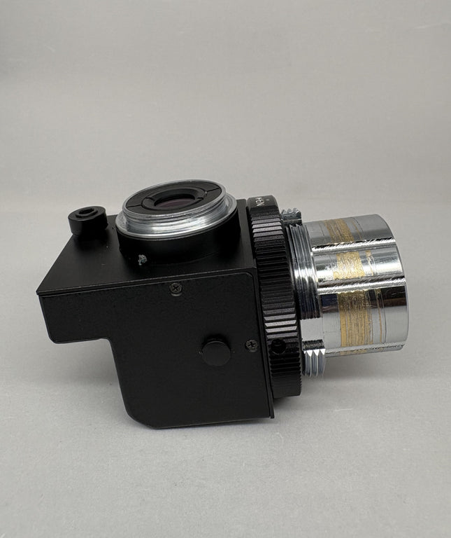 SCIMEN DESIGN SD-003F C-Mount Video Adapter for Slit Lamp & OPMI Microscope side view showing optical lens system.