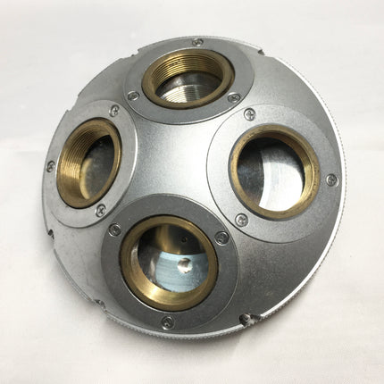 Olympus Microscope BHSP Nosepiece Turret showing multiple viewing ports and a metallic finish.