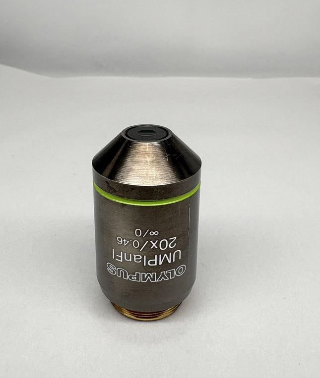 Olympus Microscope UMPlanFl 20x0.46 ∞/0 RMS Objective showing a microscope lens with numerical aperture.