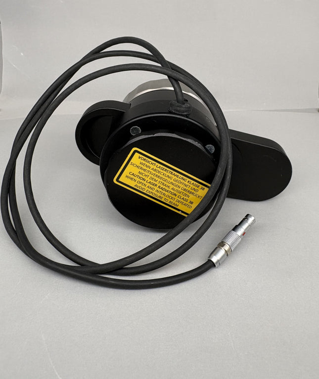 Zeiss 423685-9001 Camera adapter 1x with Bertrand optics shown from the side with cable and label.