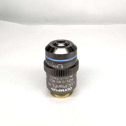 Olympus LUCPlanFL N 40x/0.60 RC3 ∞/0-2/FN22 UIS2 Microscope Objective, product image showing microscope objective lens
