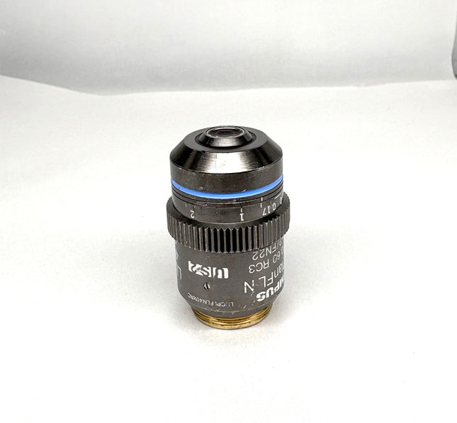 Olympus LUCPlanFL N 40x/0.60 RC3 ∞/0-2/FN22 UIS2 Microscope Objective on a neutral background.