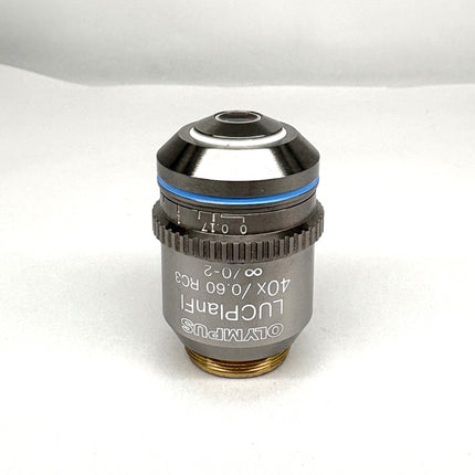 Olympus LUCPlanFL 40x/0.60 RC3 ∞/0-2 Microscope Objective displayed from the side