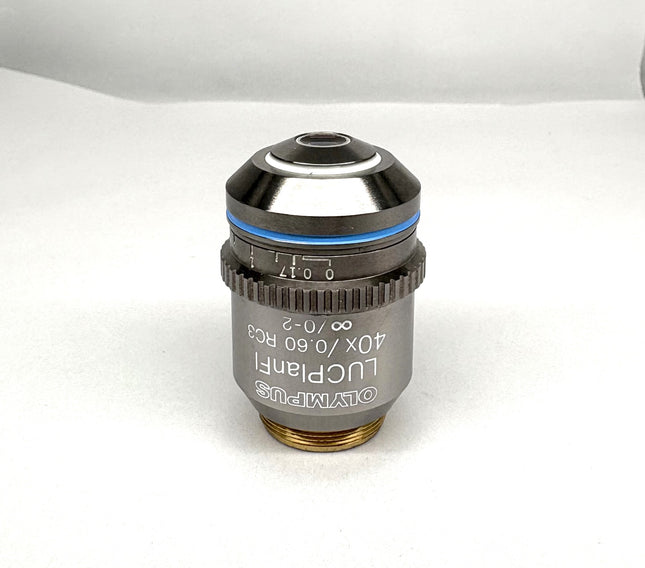 Olympus LUCPlanFL 40x/0.60 RC3 ∞/0-2 Microscope Objective displayed from the side
