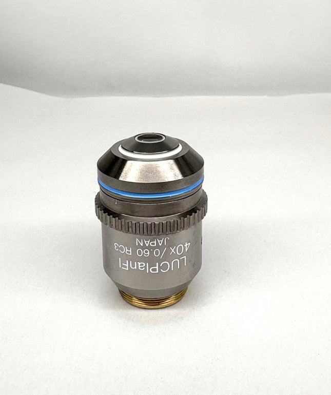 Olympus LUCPlanFL 40x/0.60 RC3 ∞/0-2 Microscope Objective with silver and blue detailing