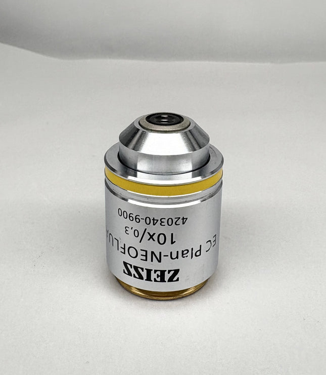 Zeiss EC Plan-NEOFLUAR 10x/0.3 Microscope Objective 420340-9900 M27 shown in good optical condition.