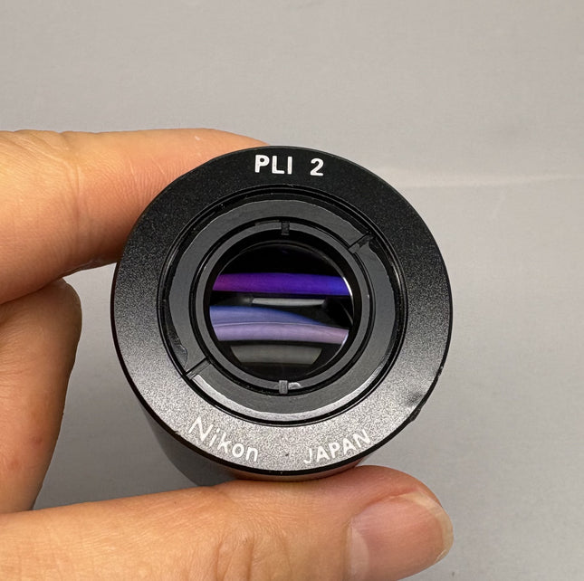 Nikon Microscope PLI 2x Photo Eyepiece Relay Lens 30mm Mount detail showing lens and markings.