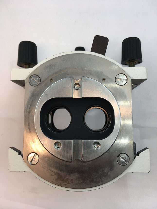 Leica Beam Splitter 10319449 VIS.50% for OPMI Microscopes top view angle showing controls and openings.