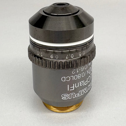 Olympus LCPlanFl 100x/0.80 LCD ∞/0.6-1.2 Microscope Objective side view on white background
