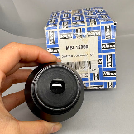 Nikon Microscope C-DO Dark Field Condenser Oil 1.43-1.20 MBL12000 shown in close-up view, highlighting optical condition.