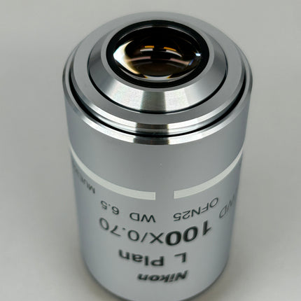 Nikon L Plan SLWD 100x0.70 EPI ∞/0 OFN25 WD 6.5 MUE30901 microscope objective lens.