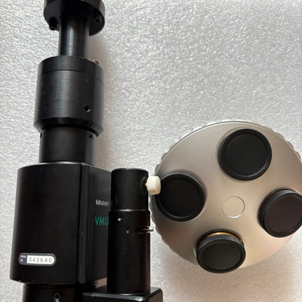 Mitutoyo Video Microscope Units VMU w/Nosepiece M26 Thread, used with compatible nosepiece in good optical condition.
