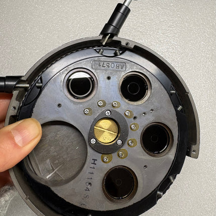 Olympus Microscope Phase Contrast Condenser BH2-PC f/BH2 with 4 Phase Contrast rings, underside view.