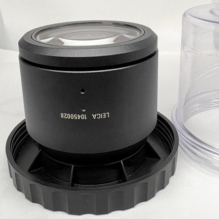 Leica PLANAPO 1.0x 10450028 Stereo Microscope Objective f/M-series with black casing and transparent cover.
