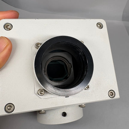 Nikon Y-QT dual camera port adapter for Eclipse top view showing the camera mount and connection points.