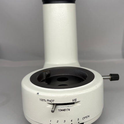 LEICA Photo/Video Tube 10446174 100%vision / 100%photo f/ MZ M view showing settings and design features.