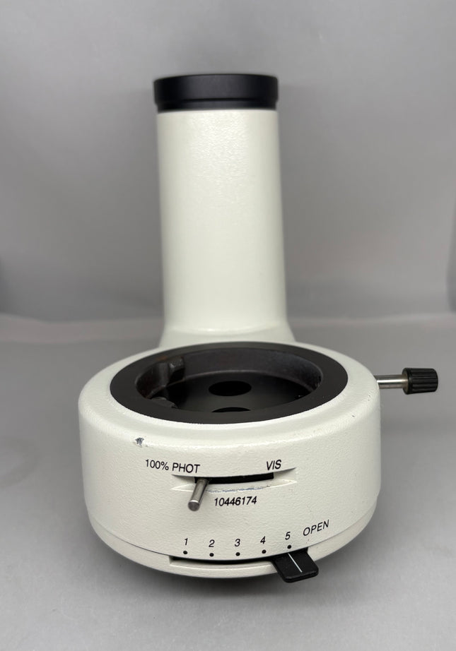 LEICA Photo/Video Tube 10446174 100%vision / 100%photo f/ MZ M view showing settings and design features.