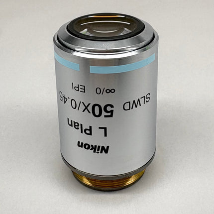 Nikon L Plan SLWD 50x0.45 ∞/0 EPI WD17 M25 thread Objective lens with magnification capabilities.