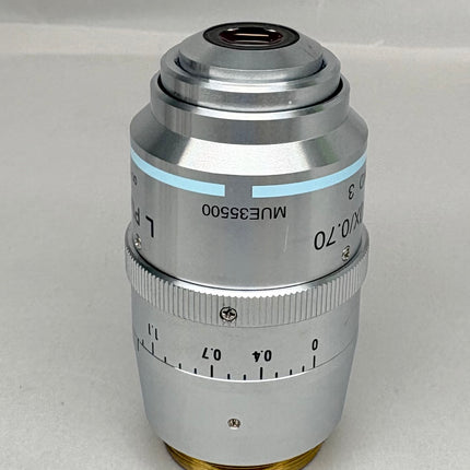 Nikon L Plan EPI CR 50x0.70 ∞/0-1.2 EPI OFN25 MUE35500 Objective shown from a side angle.