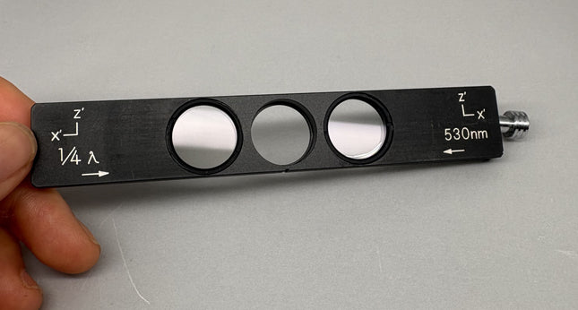 Nikon POL λ Full Wave Red Plate 1/4 Compensator 530nm Microscope Slider showing optical components and labeling.