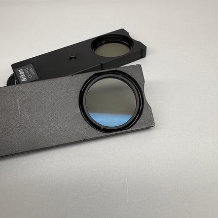 Nikon Analyzer Polarizer LV-PO & L-AN for Eclipse Microscopes, close-up view of polarizer and analyzer filters.