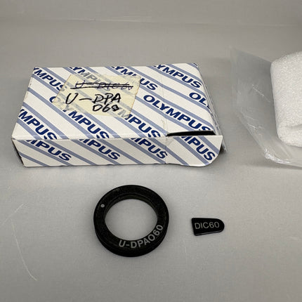 Olympus Microscope U-DPAO60 DIC Nomarski Prism components including U-DPA60 ring and DIC60 part.
