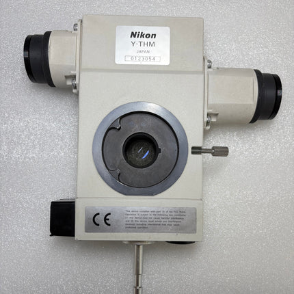 Nikon Microscope Y-THM Main Teaching Unit top view showing lens and attachments, used condition with missing light bulb.