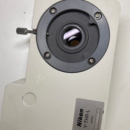 Nikon Microscope Y-THR-L Multiview Teaching Unit Side by Side Type L close-up of the eyepiece and optical components.