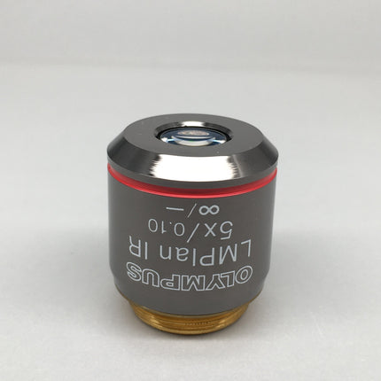 Olympus Objective LMPlan 5X0.10 IR ∞/0 RMS Thread microscope lens with infrared capabilities.