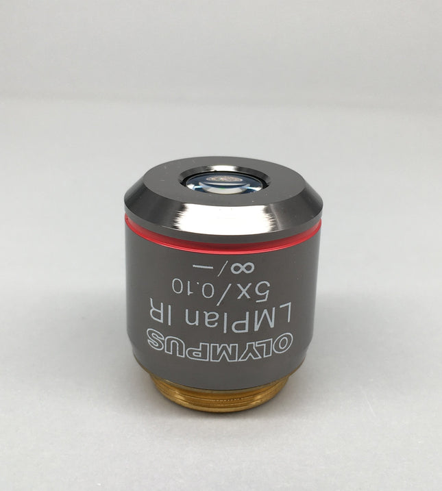 Olympus Objective LMPlan 5X0.10 IR ∞/0 RMS Thread microscope lens with infrared capabilities.