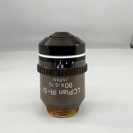 Olympus LCPlan IR-SI 90x0.70 ∞/SI 0-0.7 Objective RMS Thread  showing detailed design and labeling features.