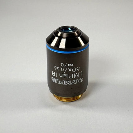 OLYMPUS LMPlan 50x IR lens for a microscope. The IR means it is good for seeing with invisible infrared light.