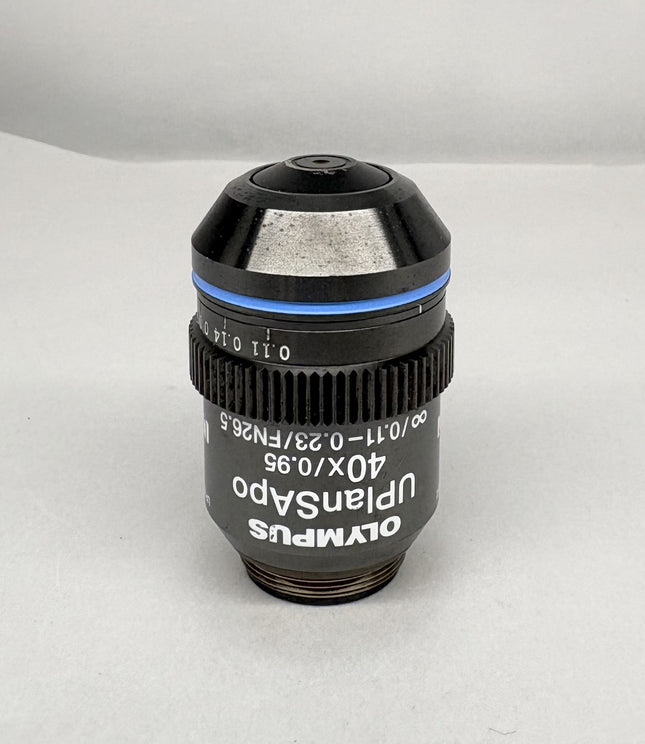 Olympus UPlanSApo 40x0.95 ∞/0.11-0.23/FN26.5 Microscope UIS2 Objective lens on a white background.