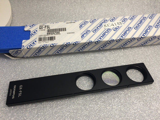 Olympus Microscope GX- FSL Fliter Slider For GX with packaging and filter holder displayed